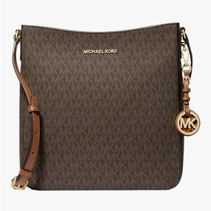 Michael Kors Large Jet Set Brown Tan Crossbody Bag Purse